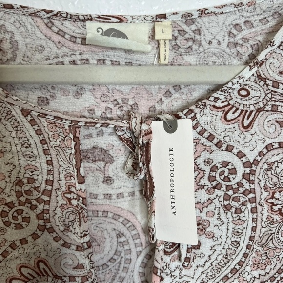 Anthropologie Lilka Dress Women Large Pink Paisley Flowy Keyhole Mini Boho B16 - Picture 4 of 11